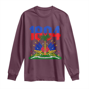 Haiti 1804 Independence Year Graphic Long Sleeve Shirt Haitian Pride Coat of Arms National Heritage TS02 Maroon Print Your Wear