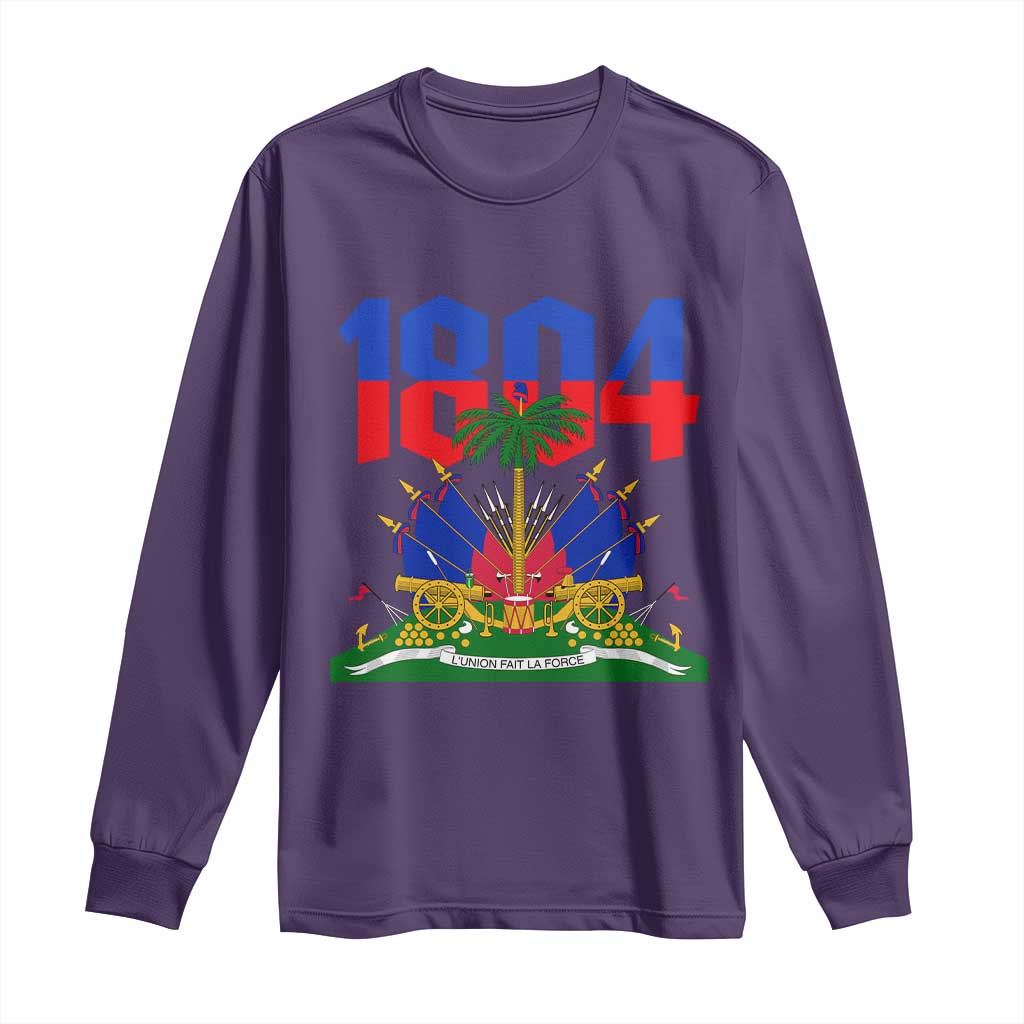 Haiti 1804 Independence Year Graphic Long Sleeve Shirt Haitian Pride Coat of Arms National Heritage TS02 Purple Print Your Wear
