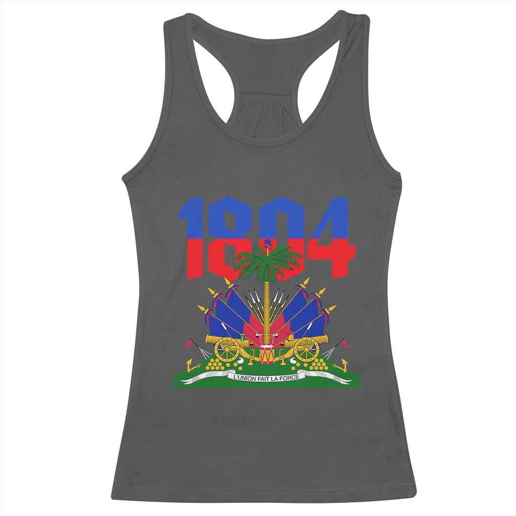 Haiti 1804 Independence Year Graphic Racerback Tank Top Haitian Pride Coat of Arms National Heritage TS02 Dark Heather Print Your Wear