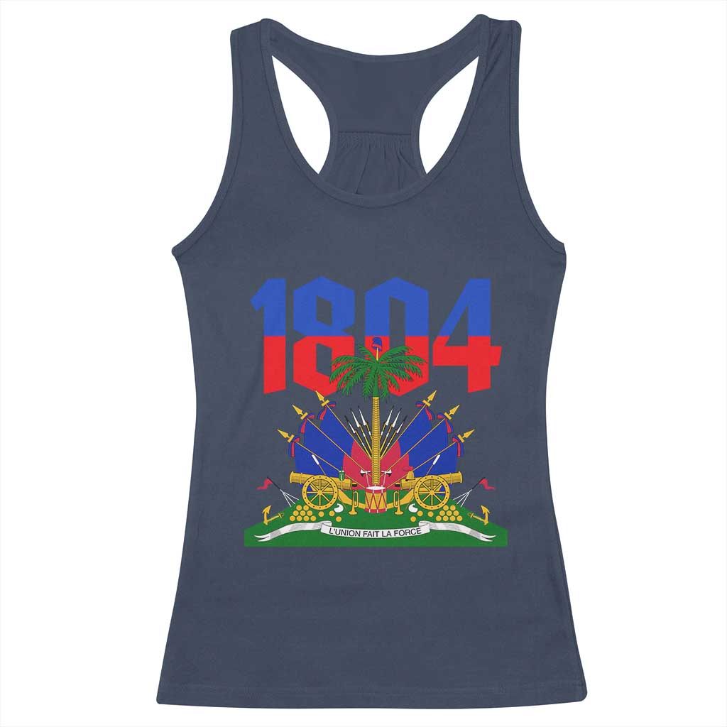 Haiti 1804 Independence Year Graphic Racerback Tank Top Haitian Pride Coat of Arms National Heritage TS02 Navy Print Your Wear