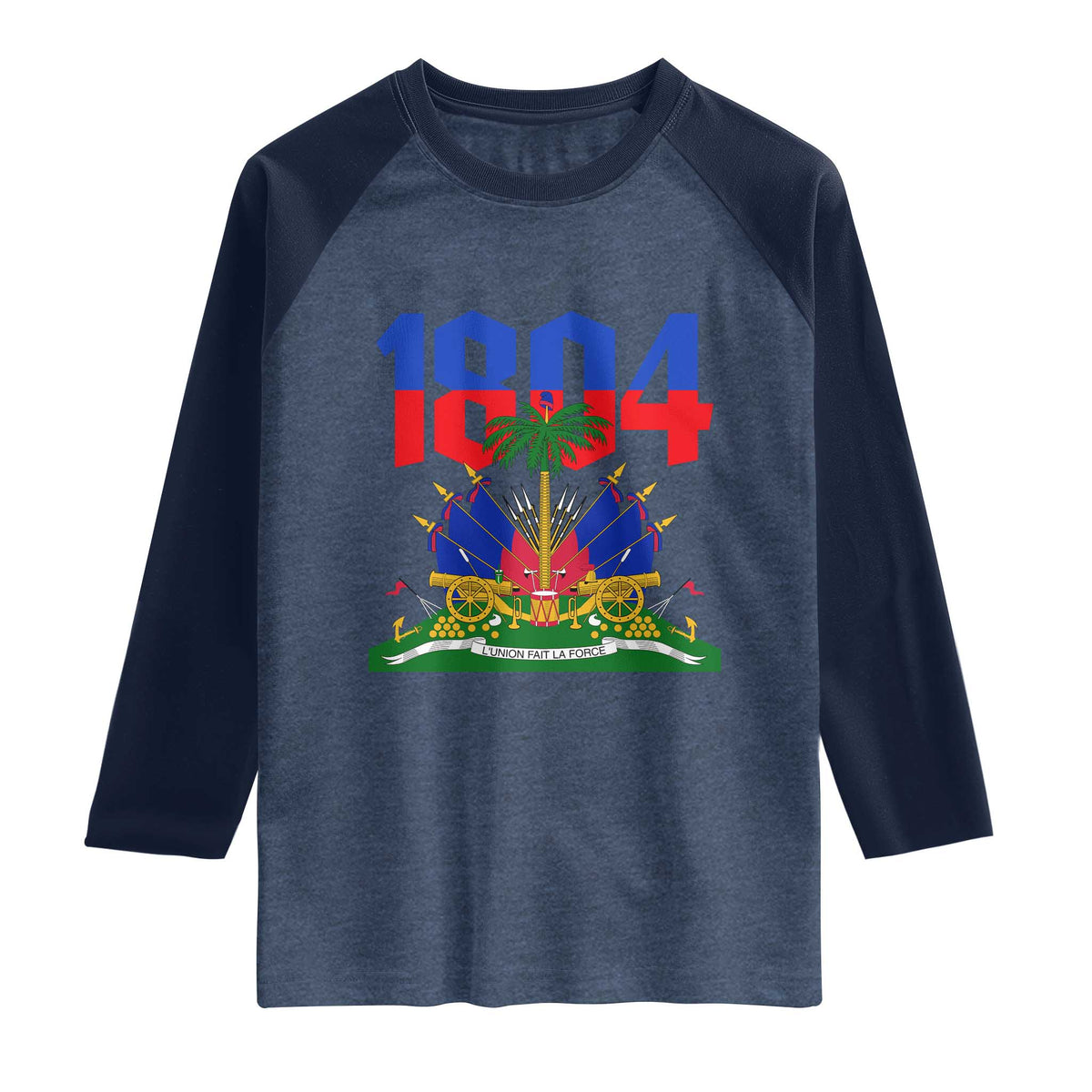 Haiti 1804 Independence Year Graphic Raglan Shirt Haitian Pride Coat of Arms National Heritage TS02 Heather Denim Navy Print Your Wear