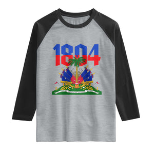 Haiti 1804 Independence Year Graphic Raglan Shirt Haitian Pride Coat of Arms National Heritage TS02 Heather Gray Black Print Your Wear