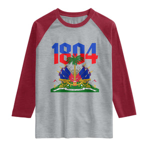 Haiti 1804 Independence Year Graphic Raglan Shirt Haitian Pride Coat of Arms National Heritage TS02 Heather Gray Heather Red Print Your Wear