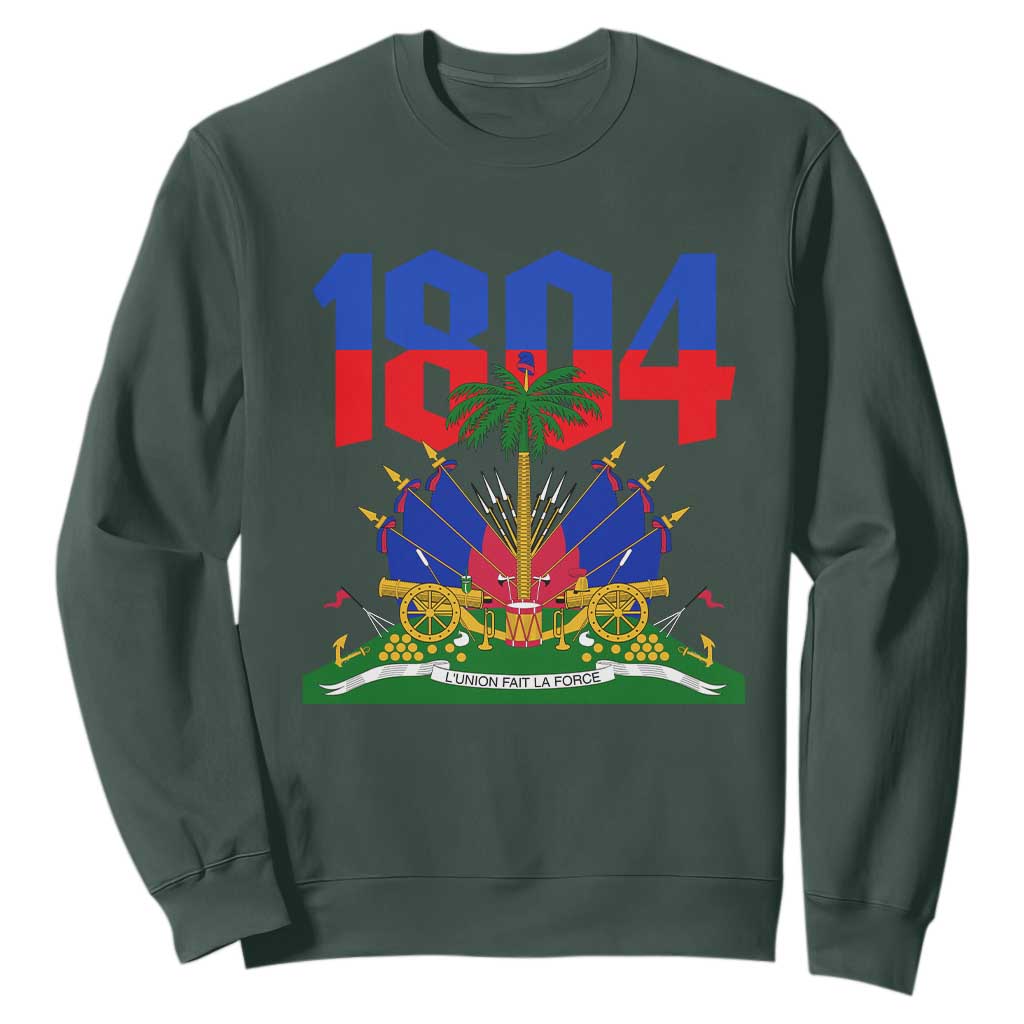 Haiti 1804 Independence Year Graphic Sweatshirt Haitian Pride Coat of Arms National Heritage TS02 Dark Forest Green Print Your Wear
