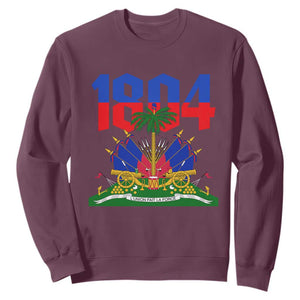 Haiti 1804 Independence Year Graphic Sweatshirt Haitian Pride Coat of Arms National Heritage TS02 Maroon Print Your Wear
