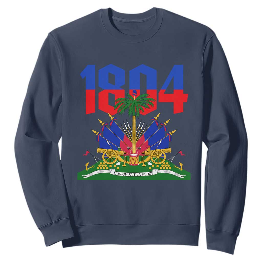 Haiti 1804 Independence Year Graphic Sweatshirt Haitian Pride Coat of Arms National Heritage TS02 Navy Print Your Wear
