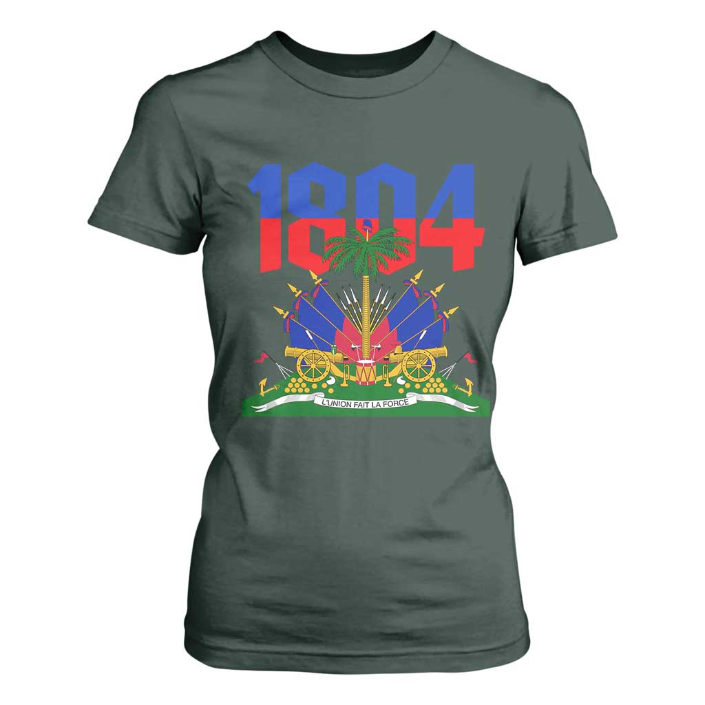 Haiti 1804 Independence Year Graphic T Shirt For Women Haitian Pride Coat of Arms National Heritage TS02 Dark Forest Green Print Your Wear