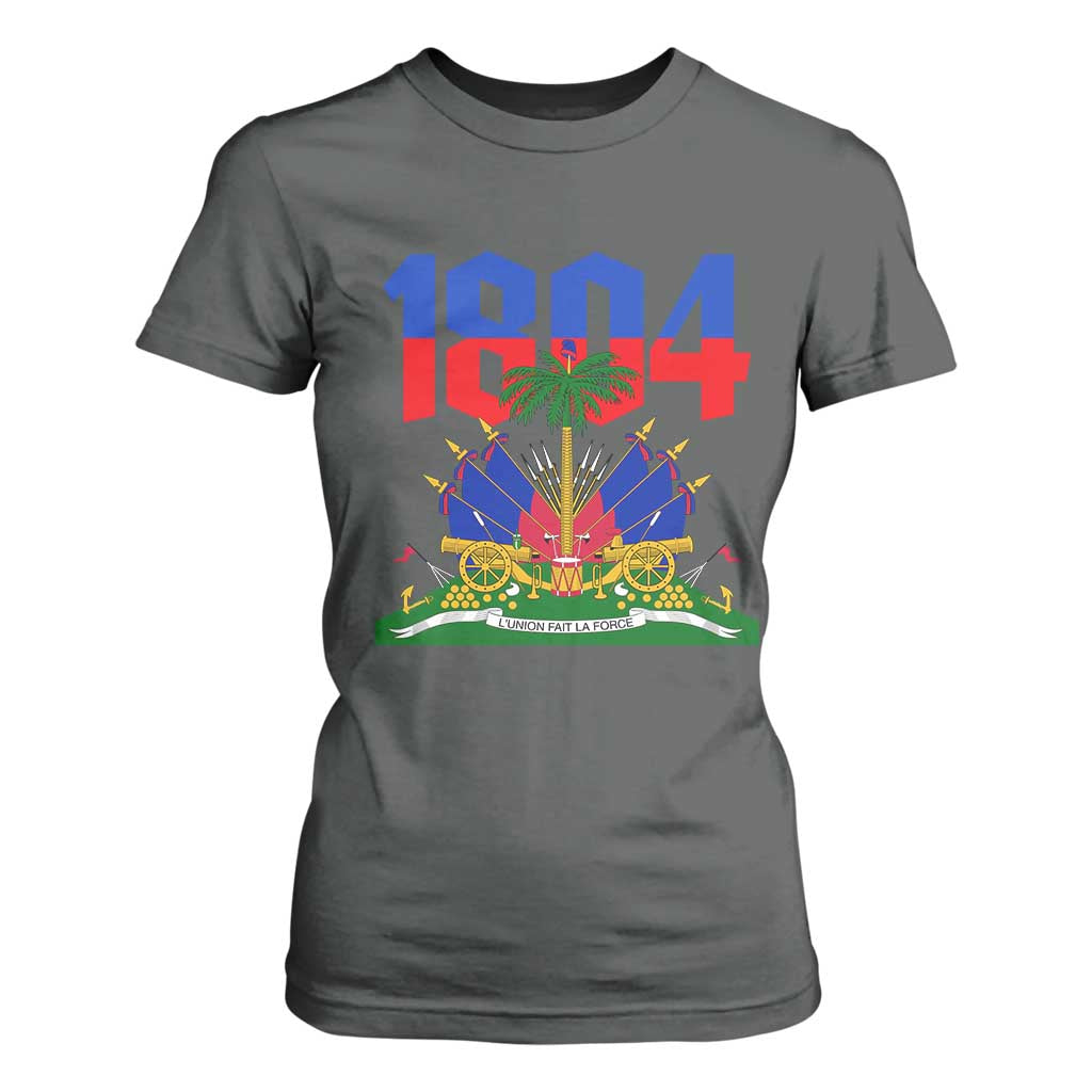 Haiti 1804 Independence Year Graphic T Shirt For Women Haitian Pride Coat of Arms National Heritage TS02 Dark Heather Print Your Wear