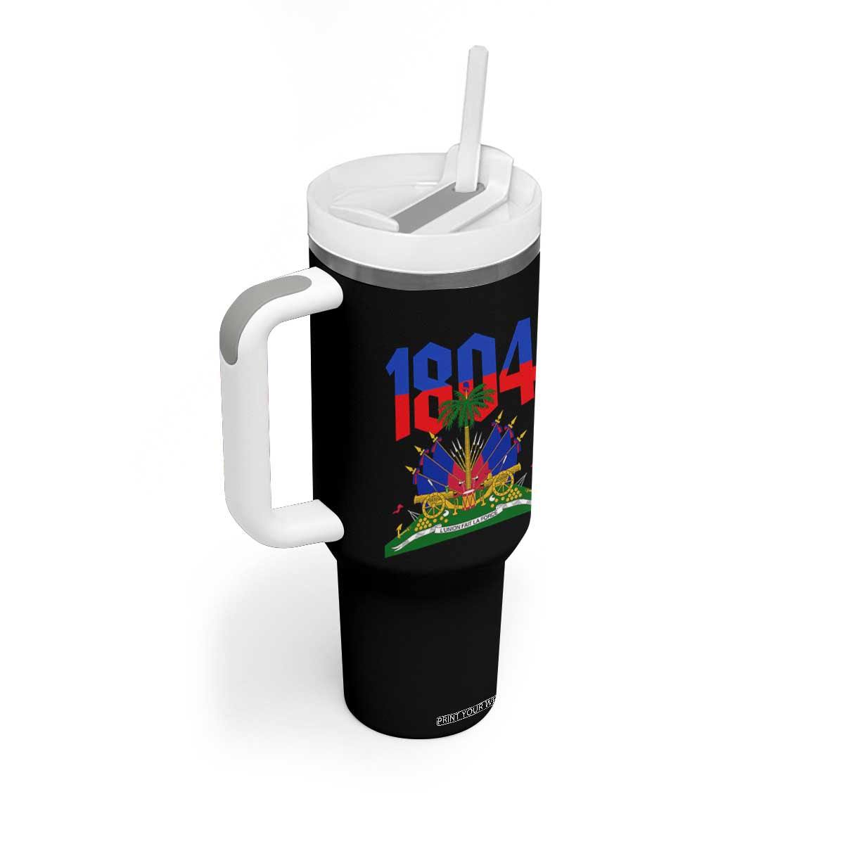 Haiti 1804 Independence Year Graphic Tumbler With Handle Haitian Pride Coat of Arms National Heritage TS02 Print Your Wear
