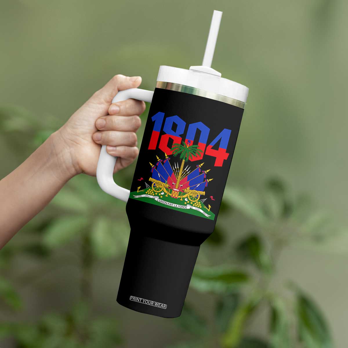 Haiti 1804 Independence Year Graphic Tumbler With Handle Haitian Pride Coat of Arms National Heritage TS02 Print Your Wear