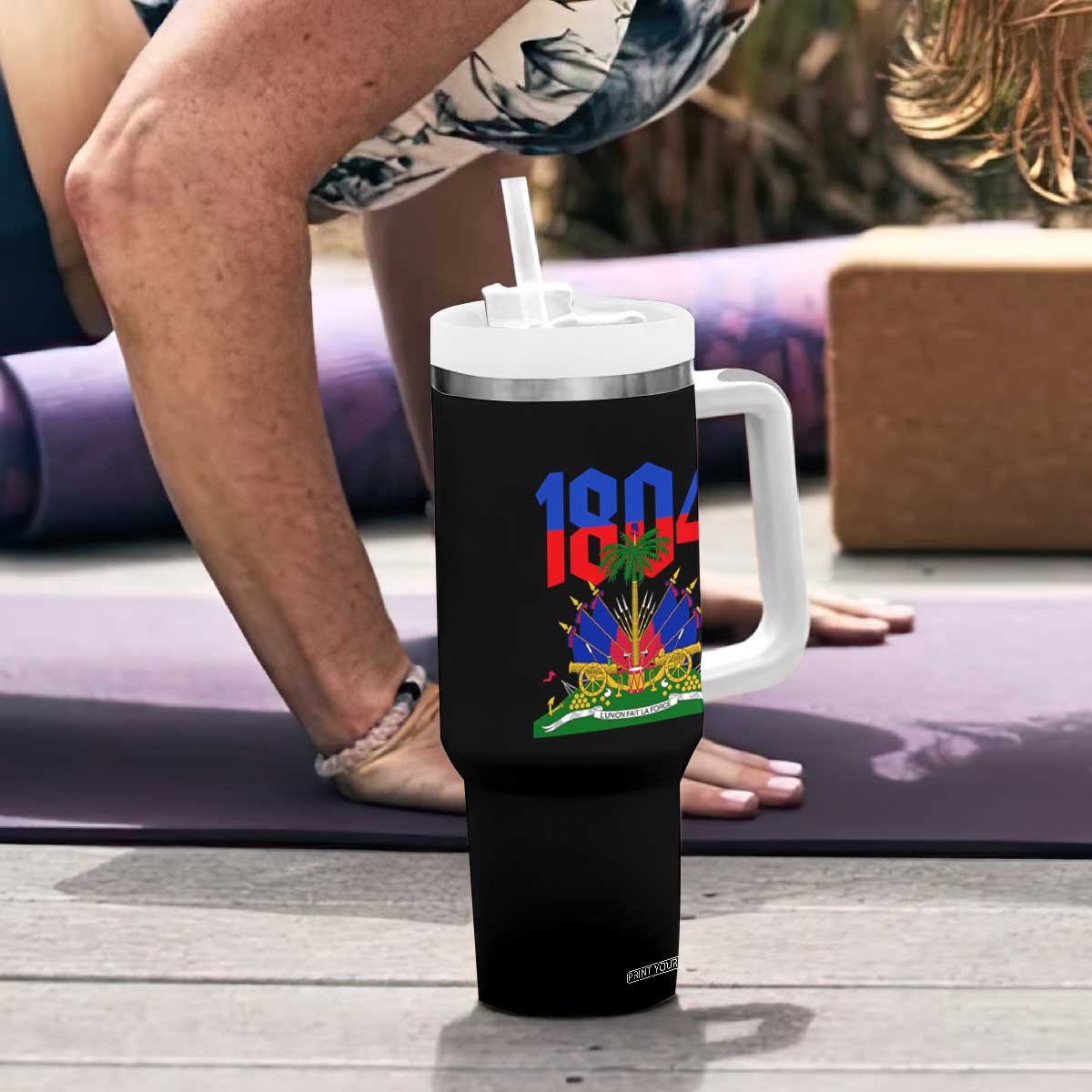 Haiti 1804 Independence Year Graphic Tumbler With Handle Haitian Pride Coat of Arms National Heritage TS02 Print Your Wear