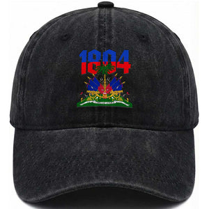 Haiti 1804 Independence Year Graphic Washed Cotton Baseball Cap Haitian Pride Coat of Arms National Heritage TS02 Print Your Wear