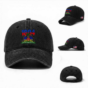 Haiti 1804 Independence Year Graphic Washed Cotton Baseball Cap Haitian Pride Coat of Arms National Heritage TS02 Washed Cap Universal Fit Black Print Your Wear