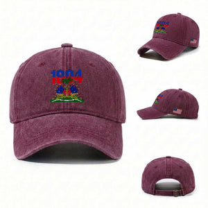 Haiti 1804 Independence Year Graphic Washed Cotton Baseball Cap Haitian Pride Coat of Arms National Heritage TS02 Washed Cap Universal Fit Burgundy Print Your Wear