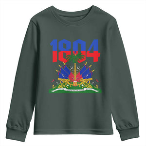 Haiti 1804 Independence Year Graphic Youth Sweatshirt Haitian Pride Coat of Arms National Heritage TS02 Dark Forest Green Print Your Wear