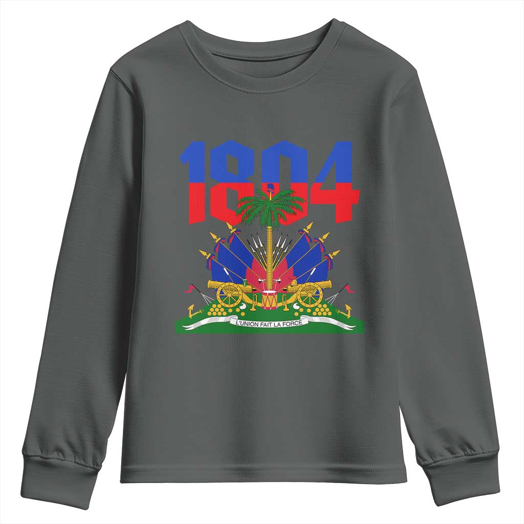 Haiti 1804 Independence Year Graphic Youth Sweatshirt Haitian Pride Coat of Arms National Heritage TS02 Dark Heather Print Your Wear