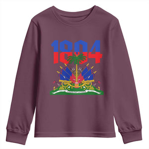 Haiti 1804 Independence Year Graphic Youth Sweatshirt Haitian Pride Coat of Arms National Heritage TS02 Maroon Print Your Wear