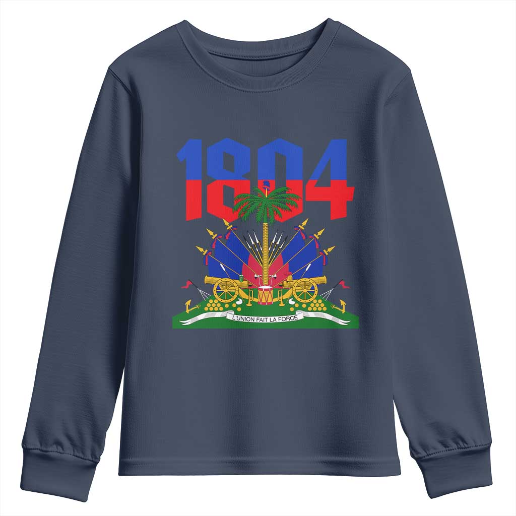 Haiti 1804 Independence Year Graphic Youth Sweatshirt Haitian Pride Coat of Arms National Heritage TS02 Navy Print Your Wear