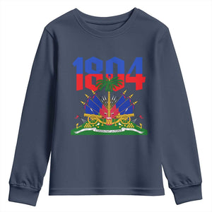 Haiti 1804 Independence Year Graphic Youth Sweatshirt Haitian Pride Coat of Arms National Heritage TS02 Navy Print Your Wear