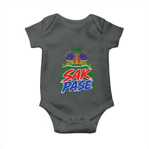 Sak Pase Haitian Creole Greeting Baby Onesie National Crest Cultural Haiti Pride TS02 Dark Heather Print Your Wear