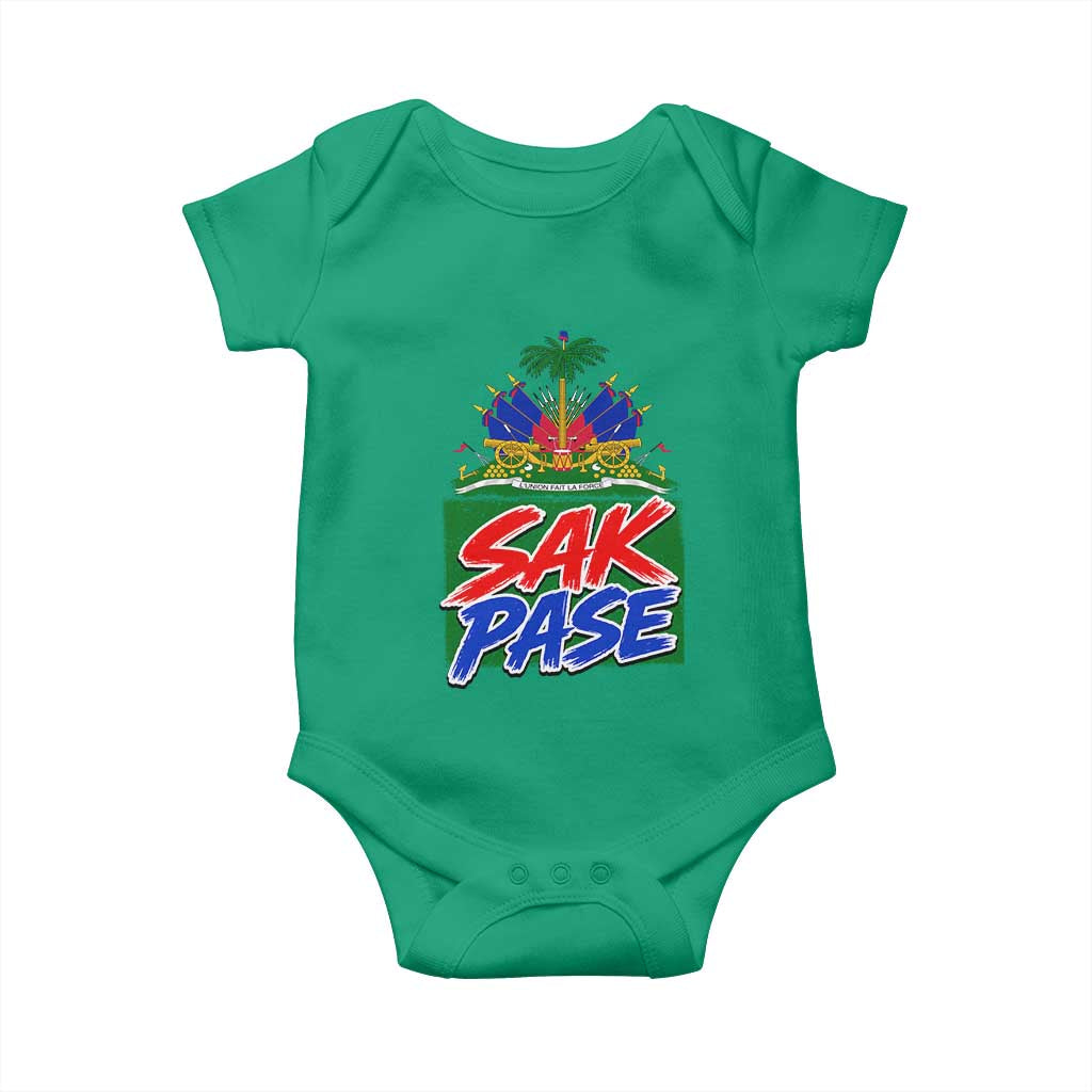 Sak Pase Haitian Creole Greeting Baby Onesie National Crest Cultural Haiti Pride TS02 Irish Green Print Your Wear