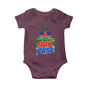 Sak Pase Haitian Creole Greeting Baby Onesie National Crest Cultural Haiti Pride TS02 Maroon Print Your Wear