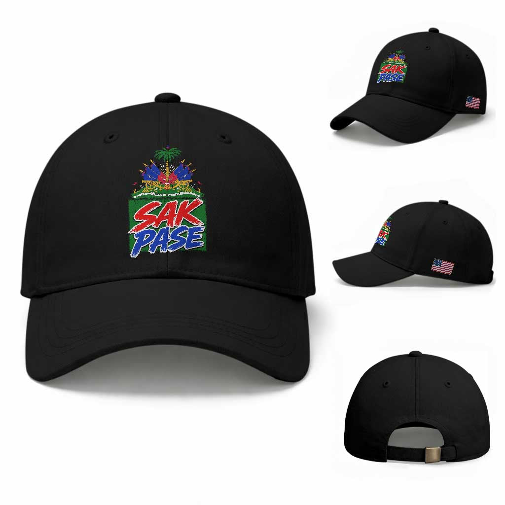 Sak Pase Haitian Creole Greeting Baseball Cap National Crest Cultural Haiti Pride TS02 Baseball Cap Universal Fit Black Print Your Wear