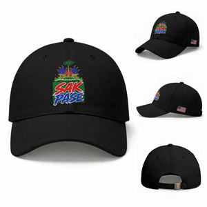 Sak Pase Haitian Creole Greeting Baseball Cap National Crest Cultural Haiti Pride TS02 Baseball Cap Universal Fit Black Print Your Wear