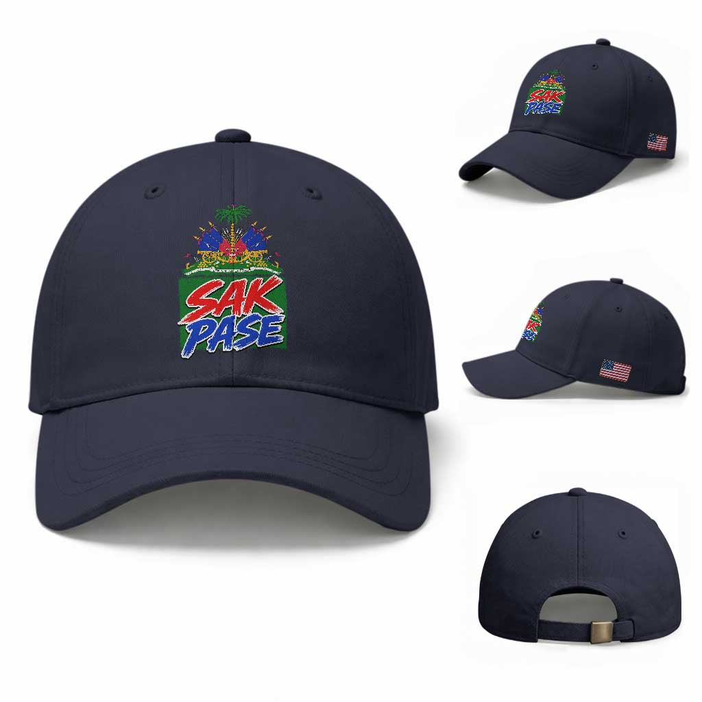 Sak Pase Haitian Creole Greeting Baseball Cap National Crest Cultural Haiti Pride TS02 Baseball Cap Universal Fit Navy Print Your Wear