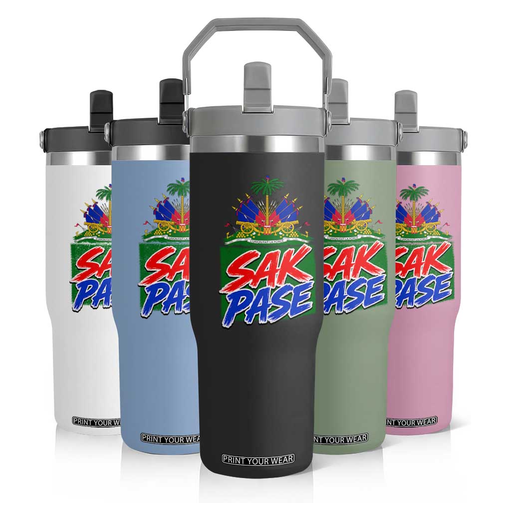 Sak Pase Haitian Creole Greeting Flip Straw Tumbler National Crest Cultural Haiti Pride TS02 Print Your Wear