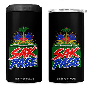 Sak Pase Haitian Creole Greeting 4 in 1 Can Cooler Tumbler National Crest Cultural Haiti Pride TS02 One Size: 16 oz Black Print Your Wear