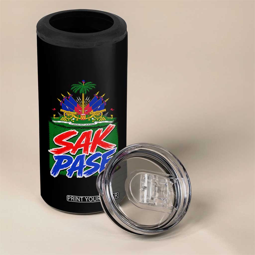 Sak Pase Haitian Creole Greeting 4 in 1 Can Cooler Tumbler National Crest Cultural Haiti Pride TS02 Print Your Wear