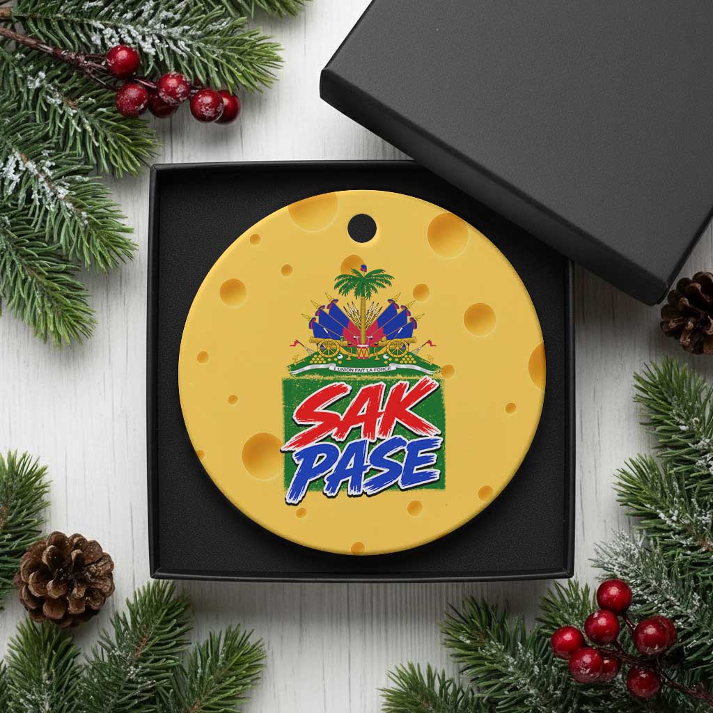 Sak Pase Haitian Creole Greeting Ceramic Ornament National Crest Cultural Haiti Pride TS02 1pc Yellow Cheese Print Your Wear