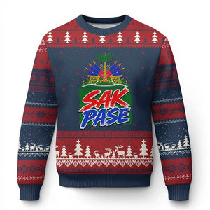 Sak Pase Haitian Creole Greeting Ugly Christmas Sweater National Crest Cultural Haiti Pride TS02 Navy Red Print Your Wear
