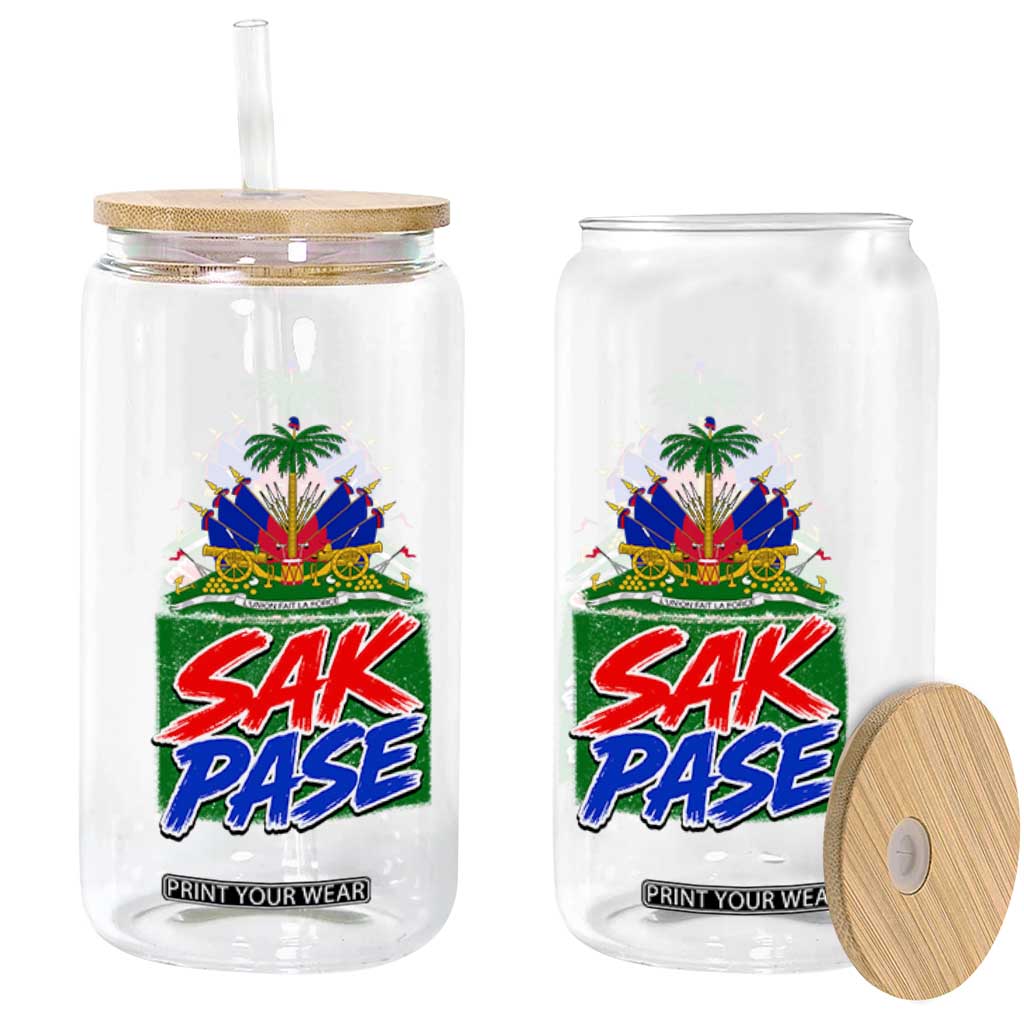 Sak Pase Haitian Creole Greeting Glass Can National Crest Cultural Haiti Pride TS02 Print Your Wear