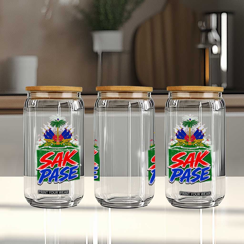 Sak Pase Haitian Creole Greeting Glass Can National Crest Cultural Haiti Pride TS02 Print Your Wear
