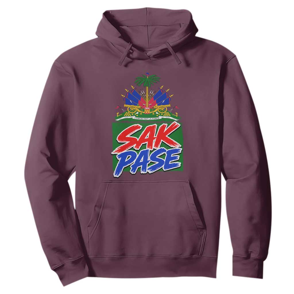 Sak Pase Haitian Creole Greeting Hoodie National Crest Cultural Haiti Pride TS02 Maroon Print Your Wear