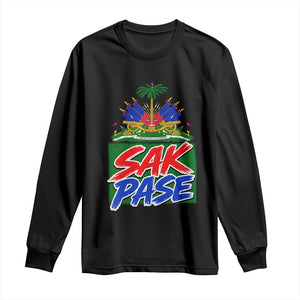 Sak Pase Haitian Creole Greeting Long Sleeve Shirt National Crest Cultural Haiti Pride TS02 Black Print Your Wear