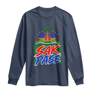 Sak Pase Haitian Creole Greeting Long Sleeve Shirt National Crest Cultural Haiti Pride TS02 Navy Print Your Wear