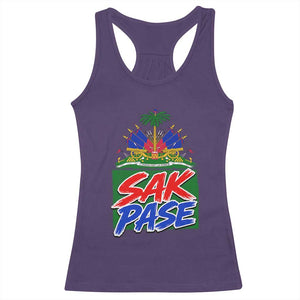 Sak Pase Haitian Creole Greeting Racerback Tank Top National Crest Cultural Haiti Pride TS02 Purple Print Your Wear