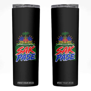 Sak Pase Haitian Creole Greeting Skinny Tumbler National Crest Cultural Haiti Pride TS02 Black Print Your Wear