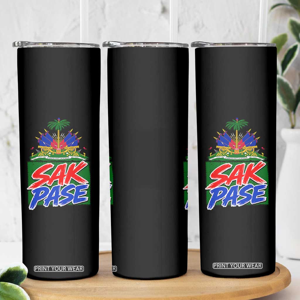 Sak Pase Haitian Creole Greeting Skinny Tumbler National Crest Cultural Haiti Pride TS02 Print Your Wear
