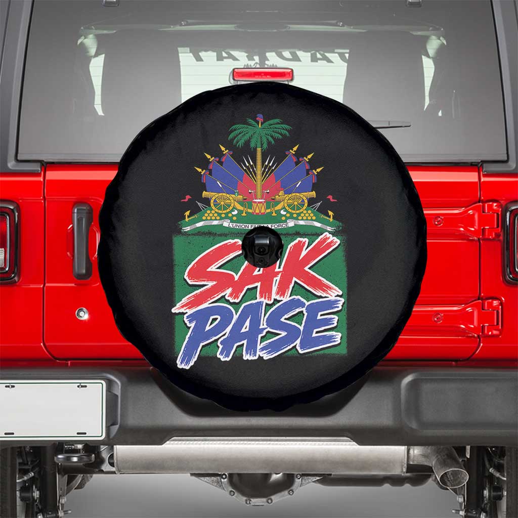 Sak Pase Haitian Creole Greeting Spare Tire Cover National Crest Cultural Haiti Pride TS02 Black Print Your Wear