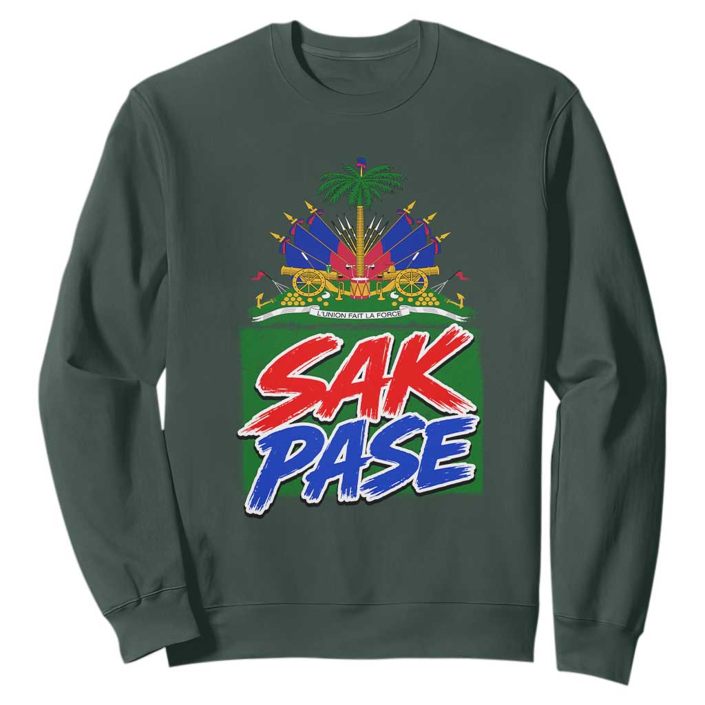 Sak Pase Haitian Creole Greeting Sweatshirt National Crest Cultural Haiti Pride TS02 Dark Forest Green Print Your Wear
