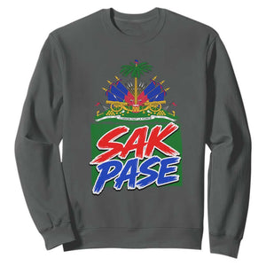 Sak Pase Haitian Creole Greeting Sweatshirt National Crest Cultural Haiti Pride TS02 Dark Heather Print Your Wear