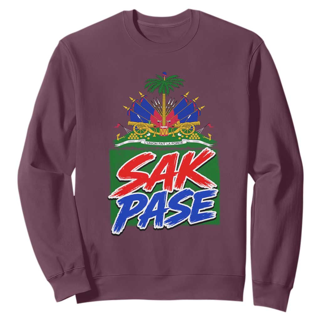 Sak Pase Haitian Creole Greeting Sweatshirt National Crest Cultural Haiti Pride TS02 Maroon Print Your Wear