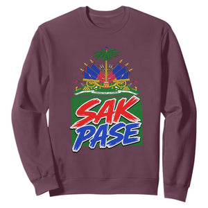 Sak Pase Haitian Creole Greeting Sweatshirt National Crest Cultural Haiti Pride TS02 Maroon Print Your Wear