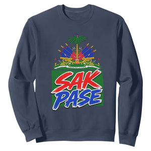 Sak Pase Haitian Creole Greeting Sweatshirt National Crest Cultural Haiti Pride TS02 Navy Print Your Wear