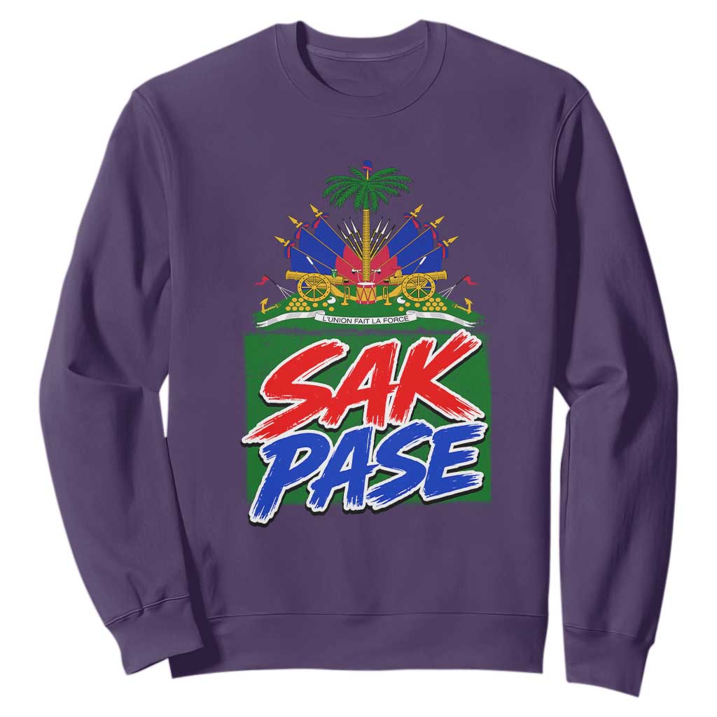 Sak Pase Haitian Creole Greeting Sweatshirt National Crest Cultural Haiti Pride TS02 Purple Print Your Wear