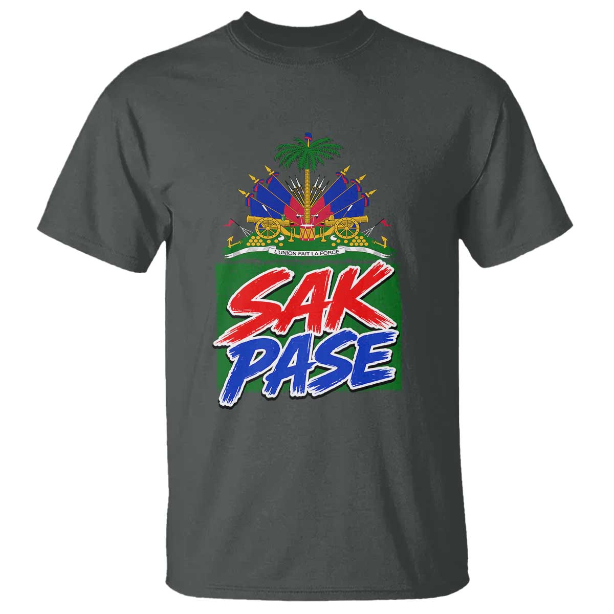 Sak Pase Haitian Creole Greeting T Shirt National Crest Cultural Haiti Pride TS02 Dark Heather Print Your Wear